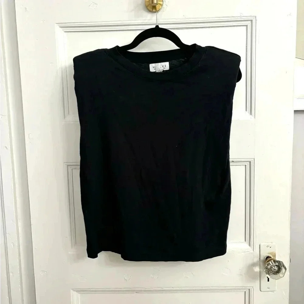 Velvet Brand Black Shoulder Padded Muscle Tee Sz XS - Picture 4 of 11